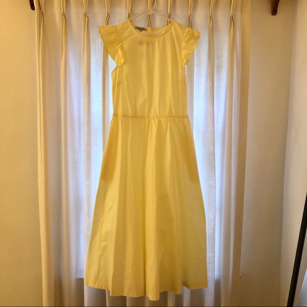Yellow cotton midi dress with ruffled sleeves